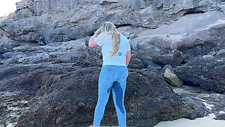 Peeing in Tight Jeans on the Beach