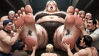Huge Obese Giantess BBW - Slave Men Licking & Cleaning Her Big Feet