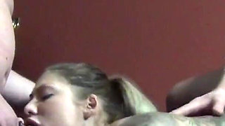 German blonde curvy girl Mia Blow in threesome with boyfriend and step father