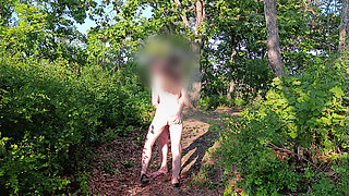 Walk with a bare ass in a forest park. An obedient wife.