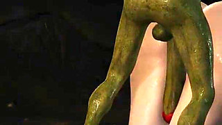 Hot sex! Beautiful young queen gets fucked hard by a Google green monster in the mystical cave