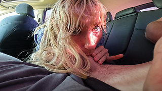 Petite Blonde Deepthroats Cock in Public Parking Lot