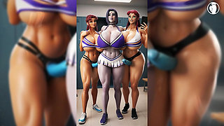 Beautiful and hot Raven and Starfire sucking a thick cock - Ai Gerou