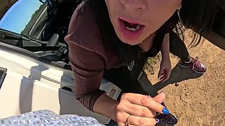 MilfyCalla Car Sex - Tight Leggings Masturbation & Blowjob Ending in Messy Facial