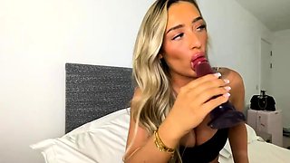 Sexy Blonde in Lingerie Teases on Bed