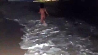 Naughty Teen Gets Naked On Beach At Night - Boyfriend Films Her Hot Solo Action
