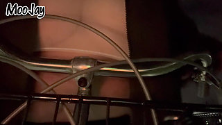 Flashing big tits and hairy pussy on a public bike ride Outside