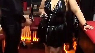 Piss Soaked Latex Gimp Begs for Mature Domme's Golden Shower