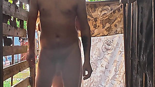 Large Tits Couple Outdoor Shower Oral Sex
