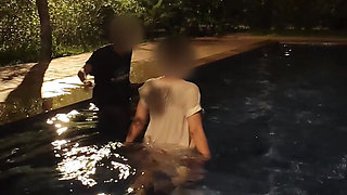 Hot Wife Risking Fucking in Public Pool at Night