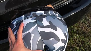 Step Brother Grinding And Cum On Yoga Pants Sister While She Stuck in Trunk