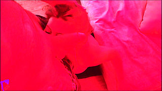 Horny Latina MILF in Red Light Spits on Cock, Sucks Balls, Gives Handjob and Facial Cumshot