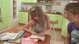 Blonde teen is fucked anal with a big cock and that's better than learning