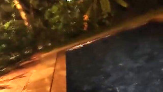 Hot Wife Risking Fucking in Public Pool at Night
