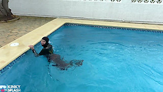 Wetsuit Bondage Mermaid Slippery Pool Kink with Fins, Rope & Deep Diving