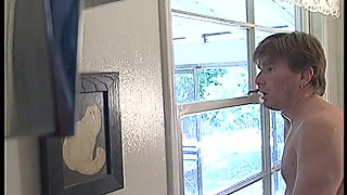 Excellent blonde lady in white gets dick in her tight asshole