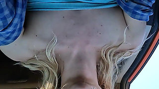 Petite Blonde Deepthroats Cock in Public Parking Lot