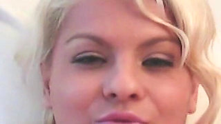 Busty Blonde MILF Masturbates Then Gives Sloppy BJ for Facial