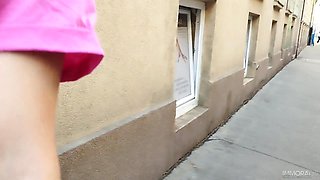 Blonde whore begs big cocks for DP