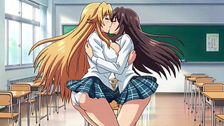 Two Girls in Uniforms. Hot Kiss