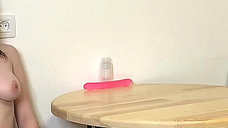 Emily Ratakovski’s Kitchen Solo: I Strip Naked & Fuck My Pink Toy Hard on the Table!