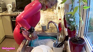 Latex Domestic Slave: Gagged, Restrained & Dripping Everywhere