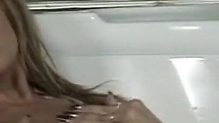 Slutty babe always ready to get fucked by a big and hard cock at bathroom