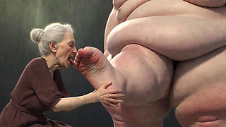 90 Year Old Granny Sucking Obese SSBBW Toes - Extremely Horny Foot Play
