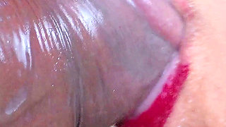 Closeup- Desi Bhabhi Condom Blowjob! Cum in Condom with Red Lipstic