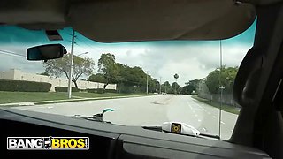 Bangbros - explicit kait flashes her Small Tits in the nail bus, then sucks tony's Big Dick