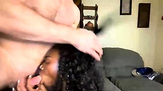 Ebony slut get facial after hard pounding with white cock