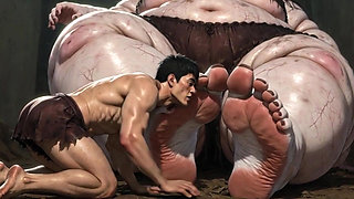 Huge Obese Giantess BBW - Slave Licking Her Giant Feet in Worship