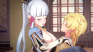 Genshin Impact - Ayaka and Aether Passionate Sex Scene - Sweet Moaning - 3D Hentai Animation