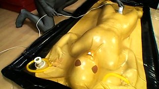 two women fetish latex asslicking and anal mff