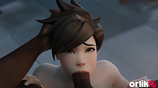Tracer Meets 3 Bbcs & Services Them One-by-one - 3D Overwatch Porn