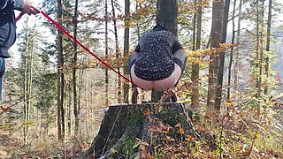 Desperate Teen Slut Leashed Outdoor Pissing and Anal with Mature Lesbian