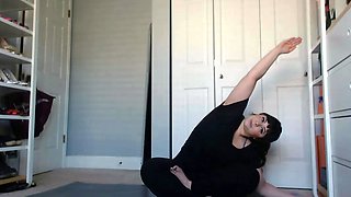 Amateur busty brunette masturbates and does hand job