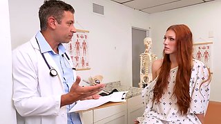 Doctor Examines Naked Brunette on Table