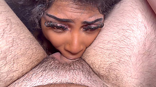 Hot Black Chick Face Fucked Pussy Pounded & Creampied