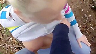 Horny Amateur Blonde Receives Messy Facial in Woods
