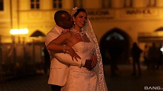 Erotic interracial fucking in the evening with busty bride Kira Queen