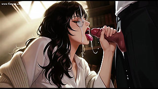 Glasses Beautiful Woman, the Private Study Session in the Library.super Temptation. Ai Generated
