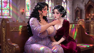 Two Curvy Brunette Women Secretly Milk Each Other in Church During Private Moment Ai Generated