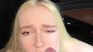 Fucked Busty Sexy Blonde in a Car and Came on Her Face