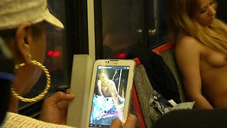 Public lesbian sex on the bus with pretty girlfriends