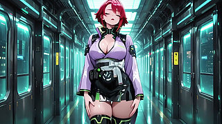 Ai-purple Kimono Seduction in the Neon Train Car, Fingertips Touching Collar, a Gaze That Drenches You!