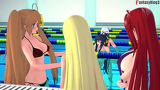 Rias & Akeno Thresome While Phonecall and Akeno Fucked in Pool - Dxd Ntr Madness Series