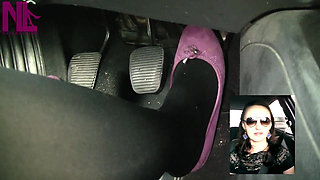 Driving in Black Thick Nylons and Pink Flats