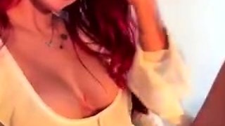 Cute babe in sexy lingerie masturbates with her pink dildo