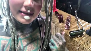 Horny Alternative Tattooed Girl Shows Her Sex Toys With Ass Plug In